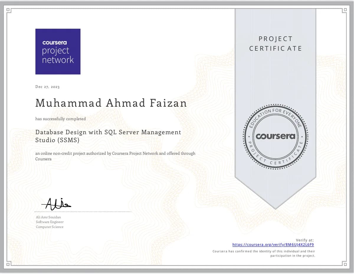 Database Design with SQL Server Management Studio (SSMS) — Coursera Project Network