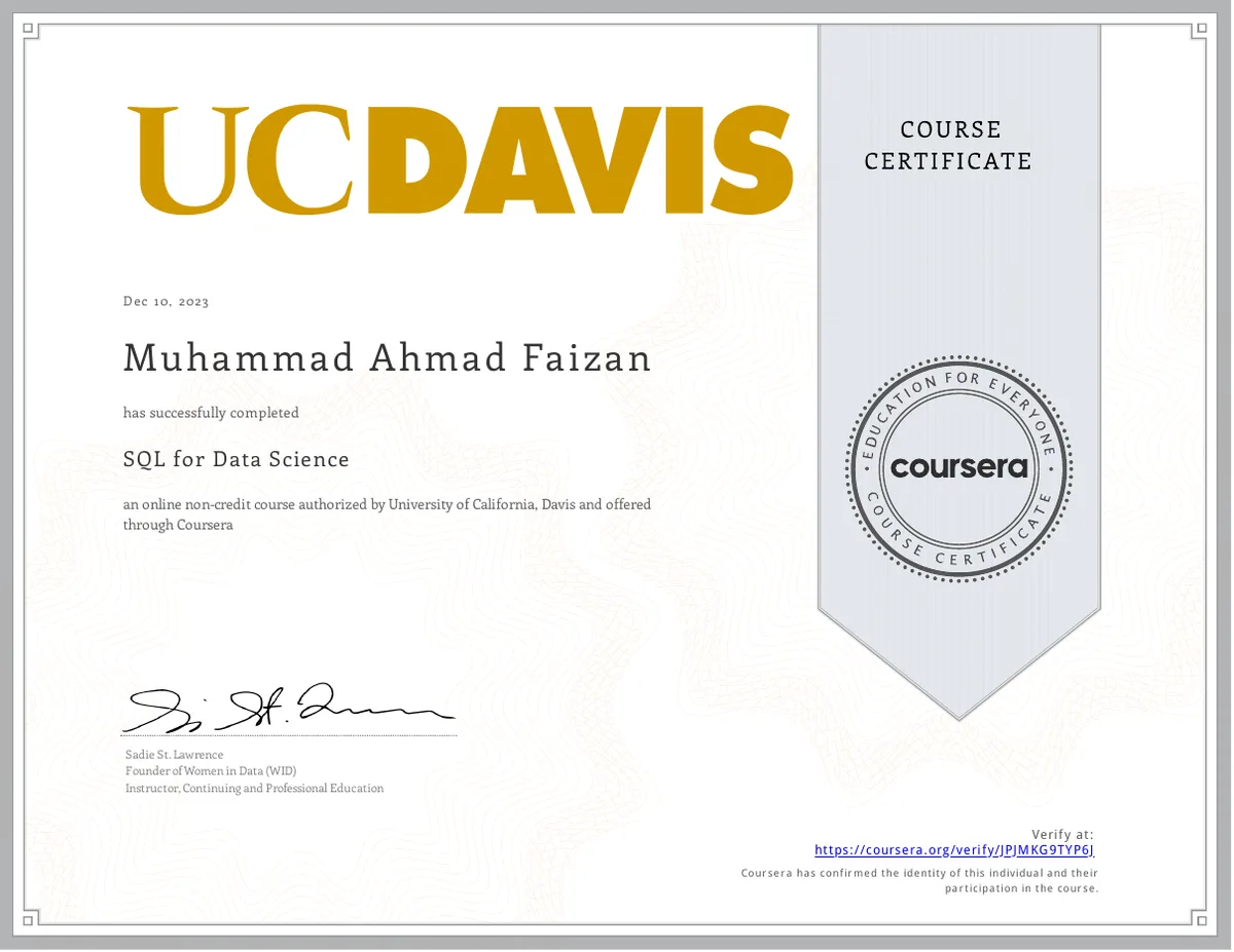 SQL for Data Science — UC Davis · Coursera