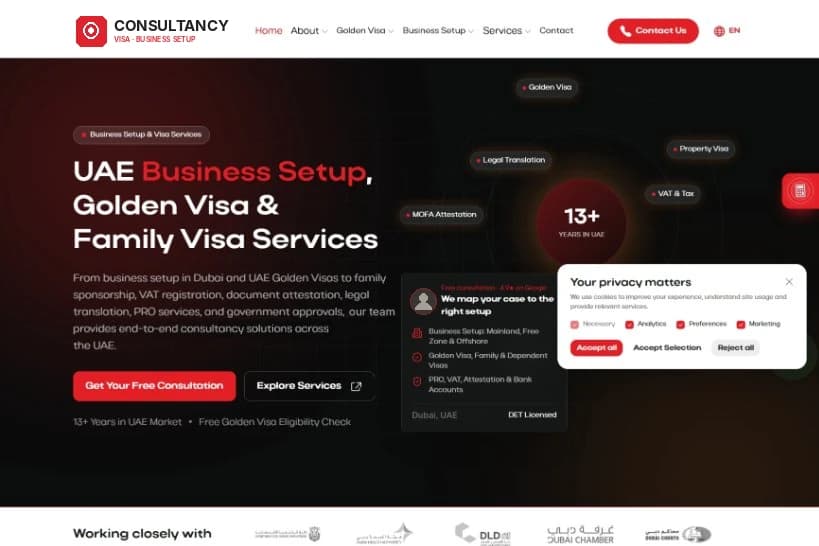 Home page with animated hero (client details removed)