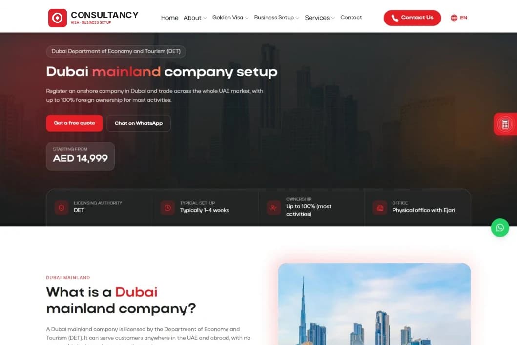 Business setup page with pricing and licence details